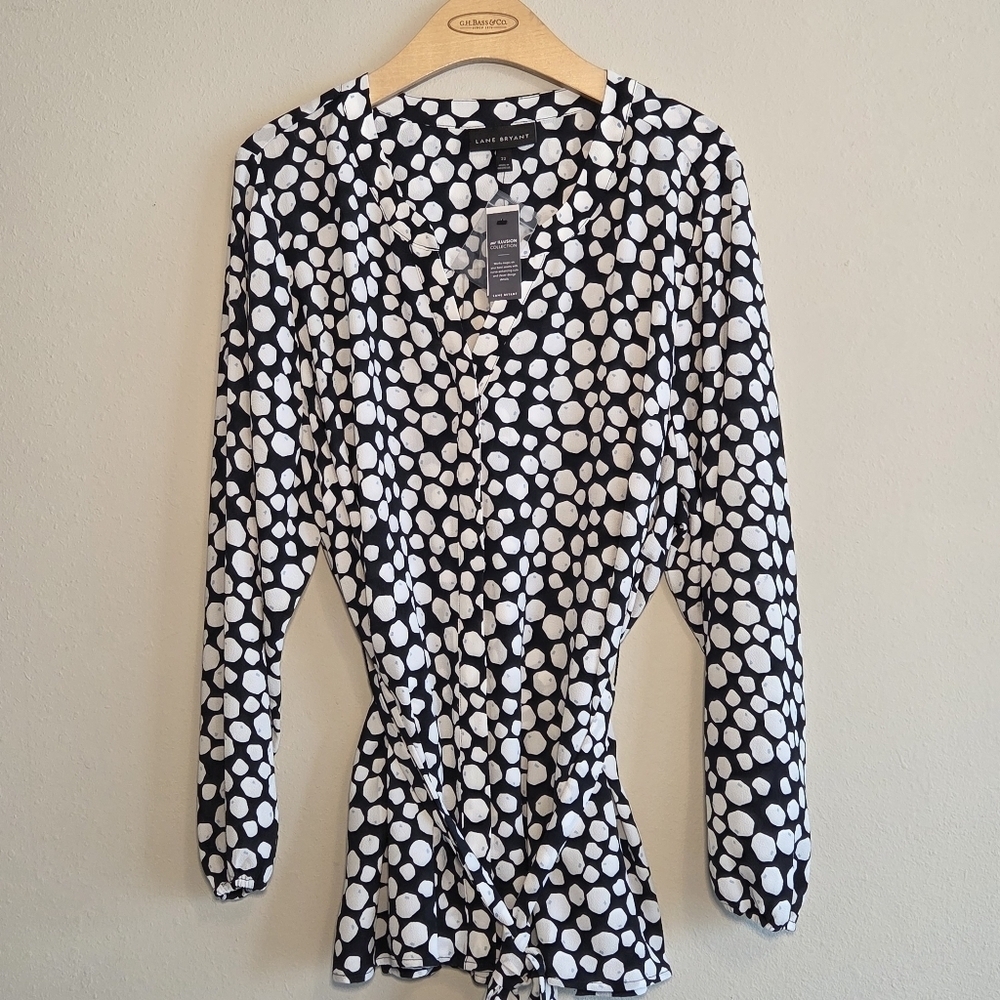 Lane Bryant Polka Dot Blouse Illusion Collection Sz 22 Office Contemporary